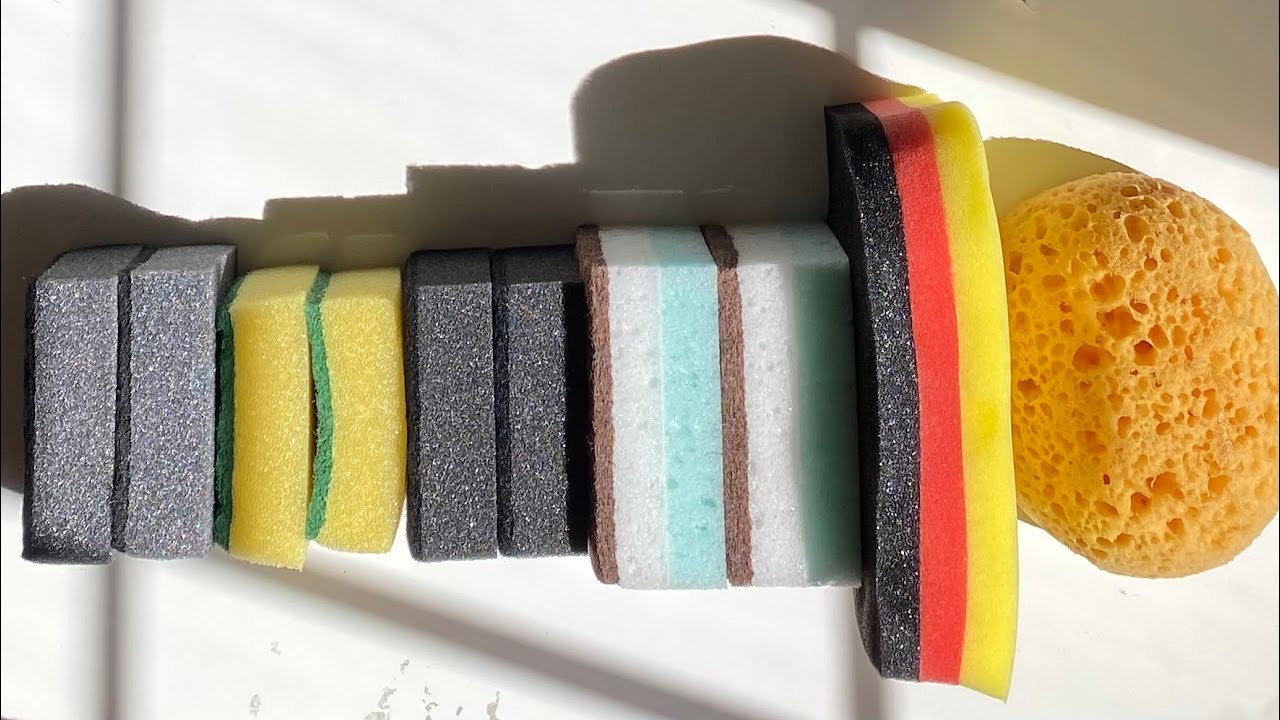 ASMR bulk kitchen + bath sponge ripping - dry / jelly crispy foam