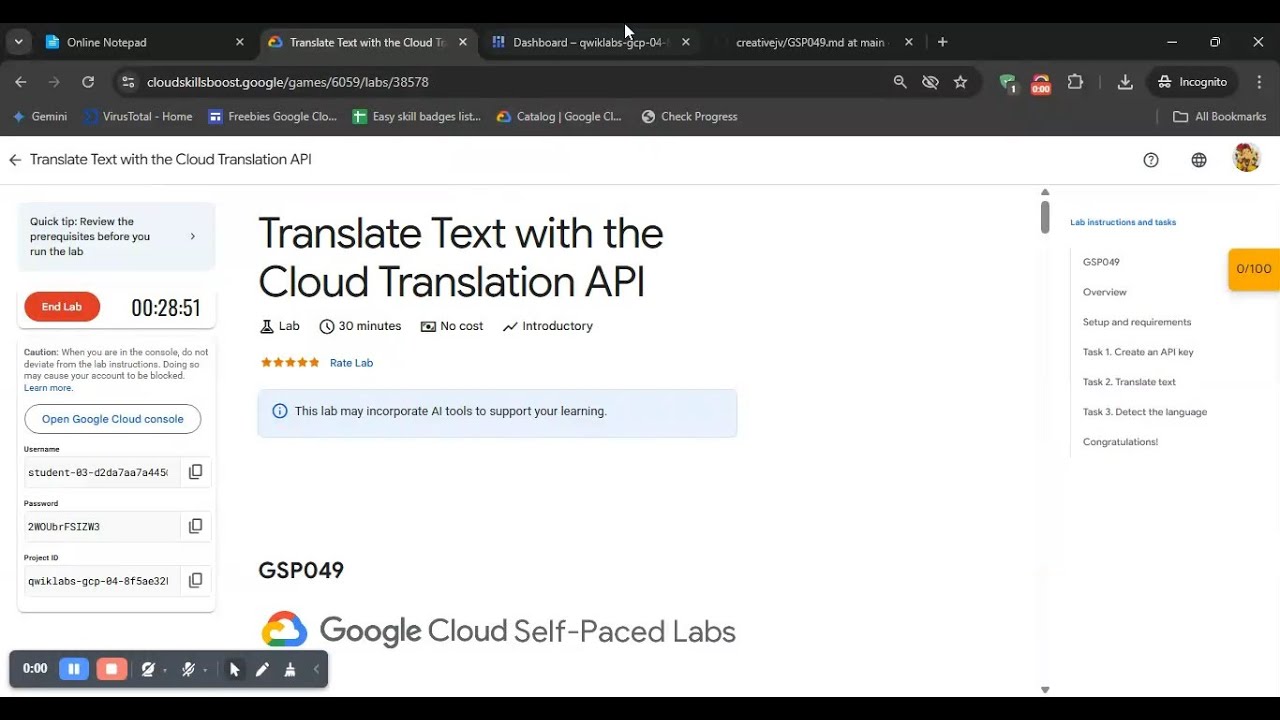 Translate Text with the Cloud Translation API || #GSP049 || #2025 Solution