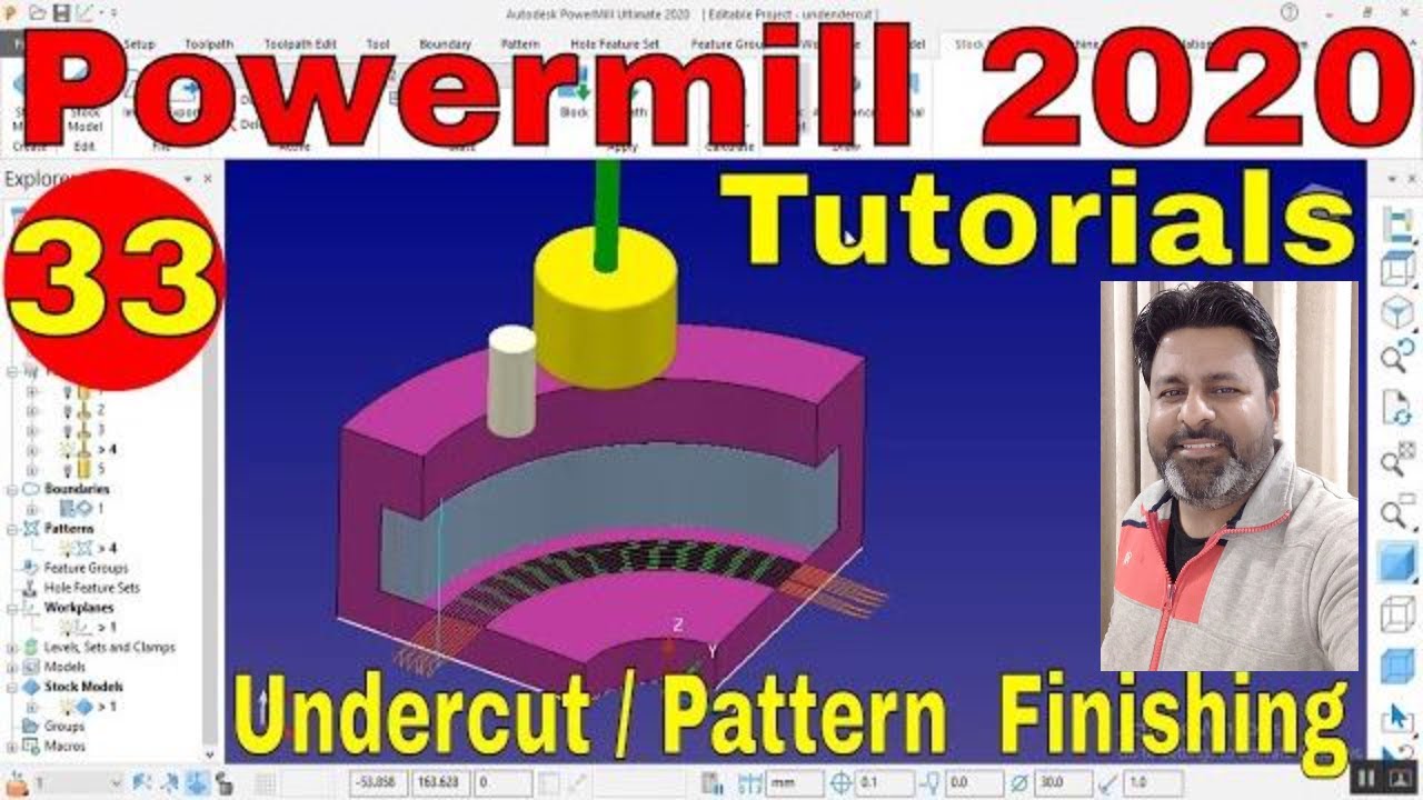 Delcam Powermill 2020 Hindi Tutorials| Undercut Pattern finishing Powermill tool Path