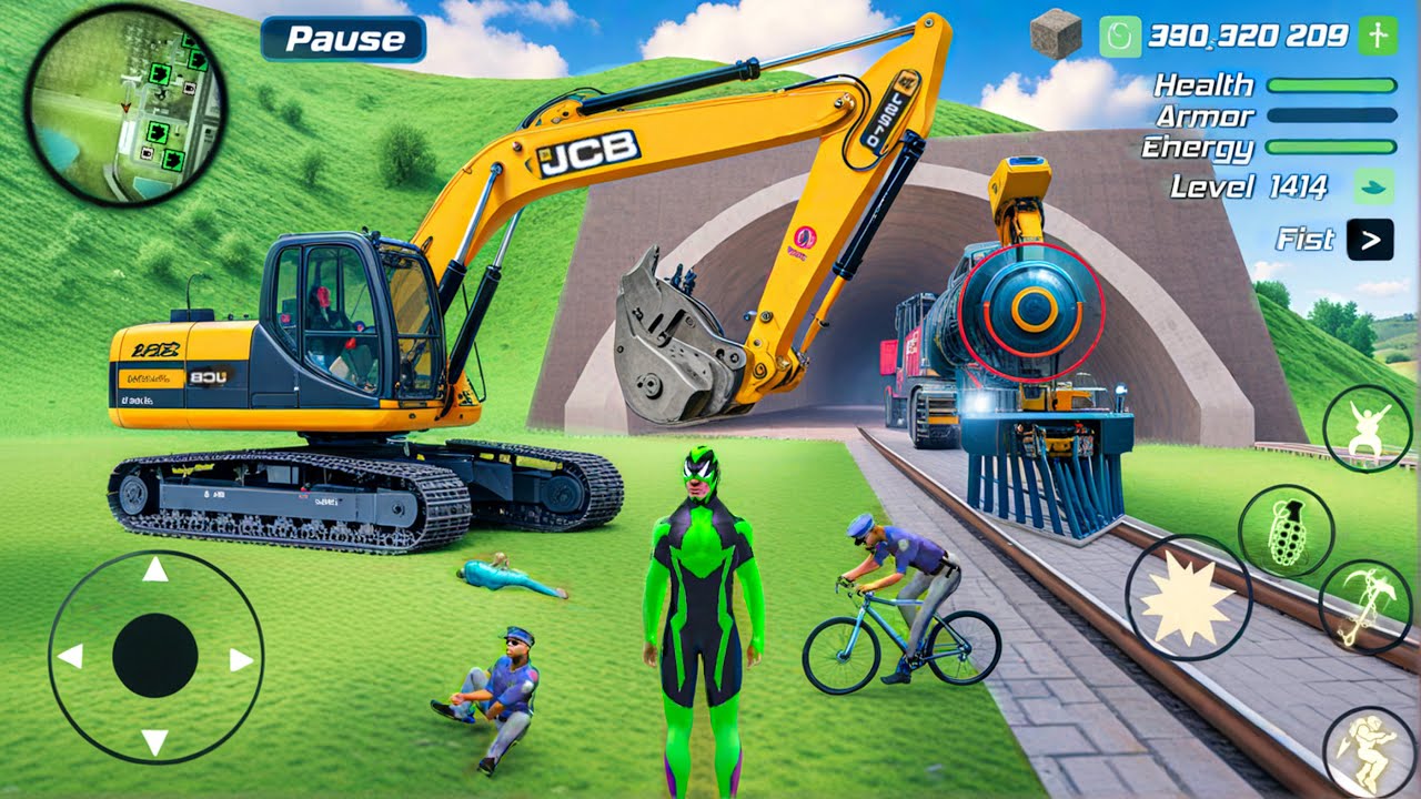 Rope Frog Ninja Hero Strange Gangster - Construction Excavator at Train Station - Android Gameplay