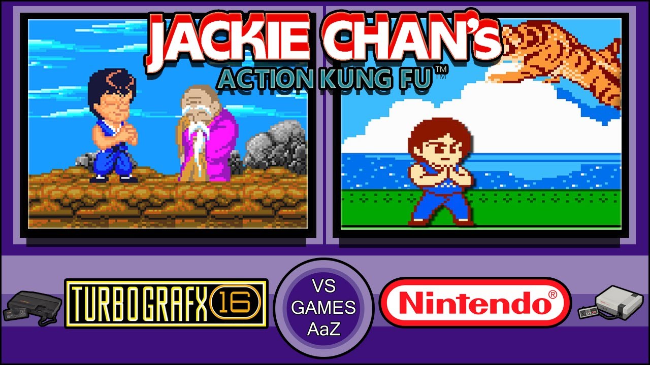 Jackie Chan's Action Kung Fu-PC engine(TurboGrafx-16)VS NES(Nintendo)side by side comparison graphic