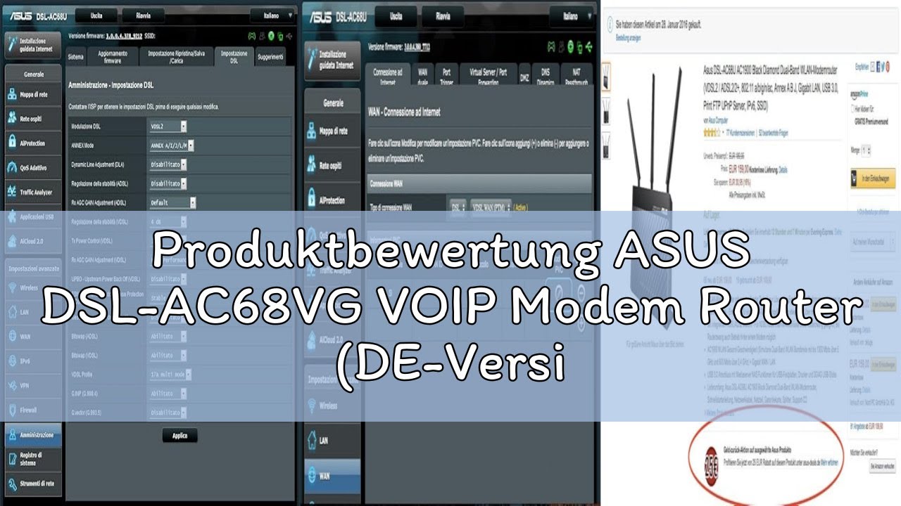 Produktbewertung ASUS DSL-AC68VG VOIP Modem Router (DE-Version, WiFi 5 AC2300 MU-MIMO, Anrufbeantwor