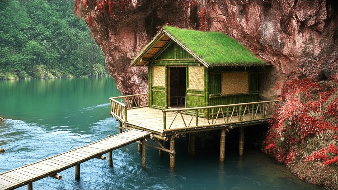 They Built a Bamboo House by a Wild Stream, Fishing, Cooking & Sleeping Overnight | King Of Satyr
