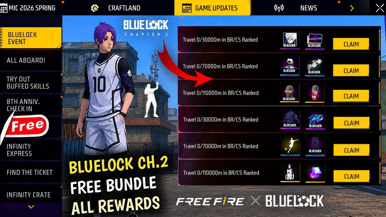 Blue Lock Chapter 2 Free Bundle + All Rewards 🤯 OB54 New Free Bundles Free Fire 2026 | New Events