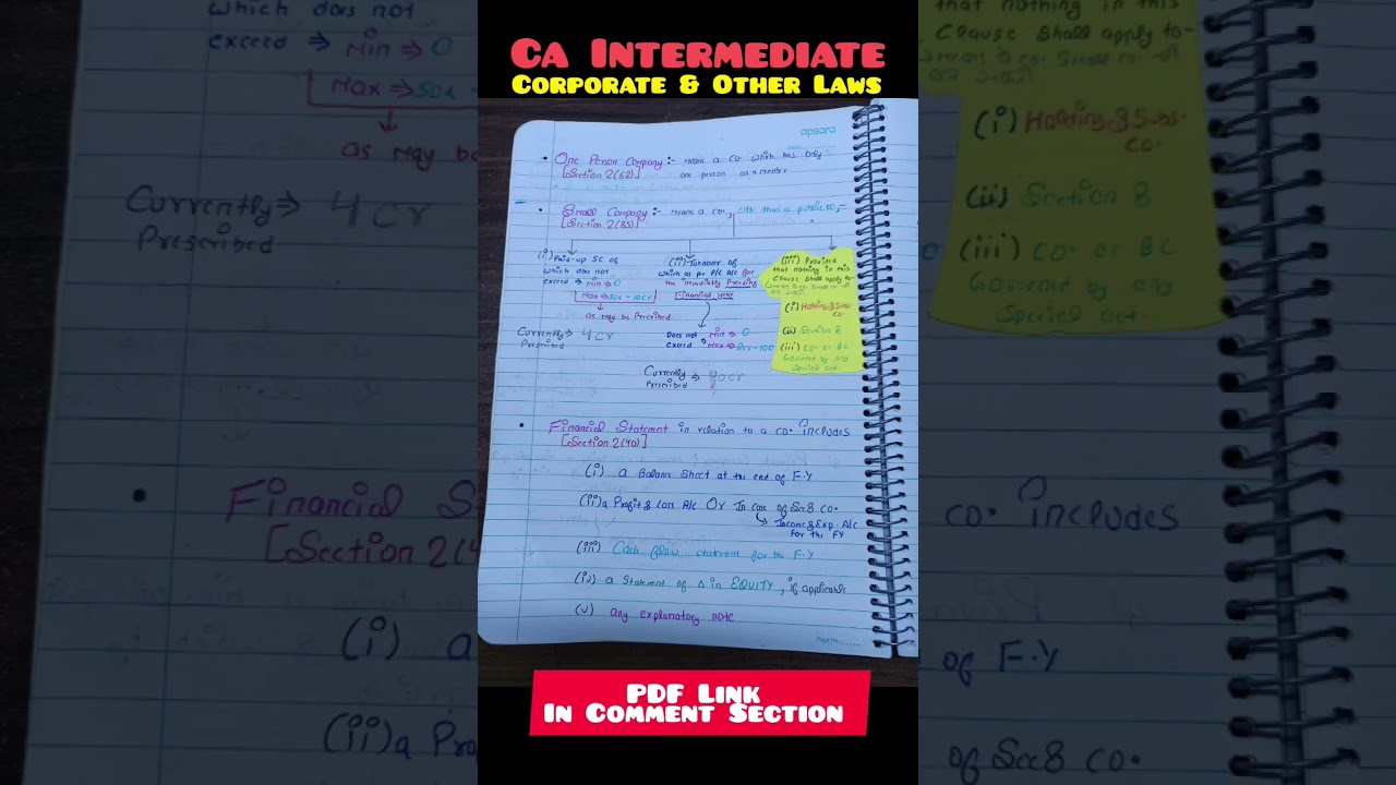 Preliminary - Chapter 1| CA Inter | Corporate & Other Laws | Notes | #icai #ca #notes #cainter