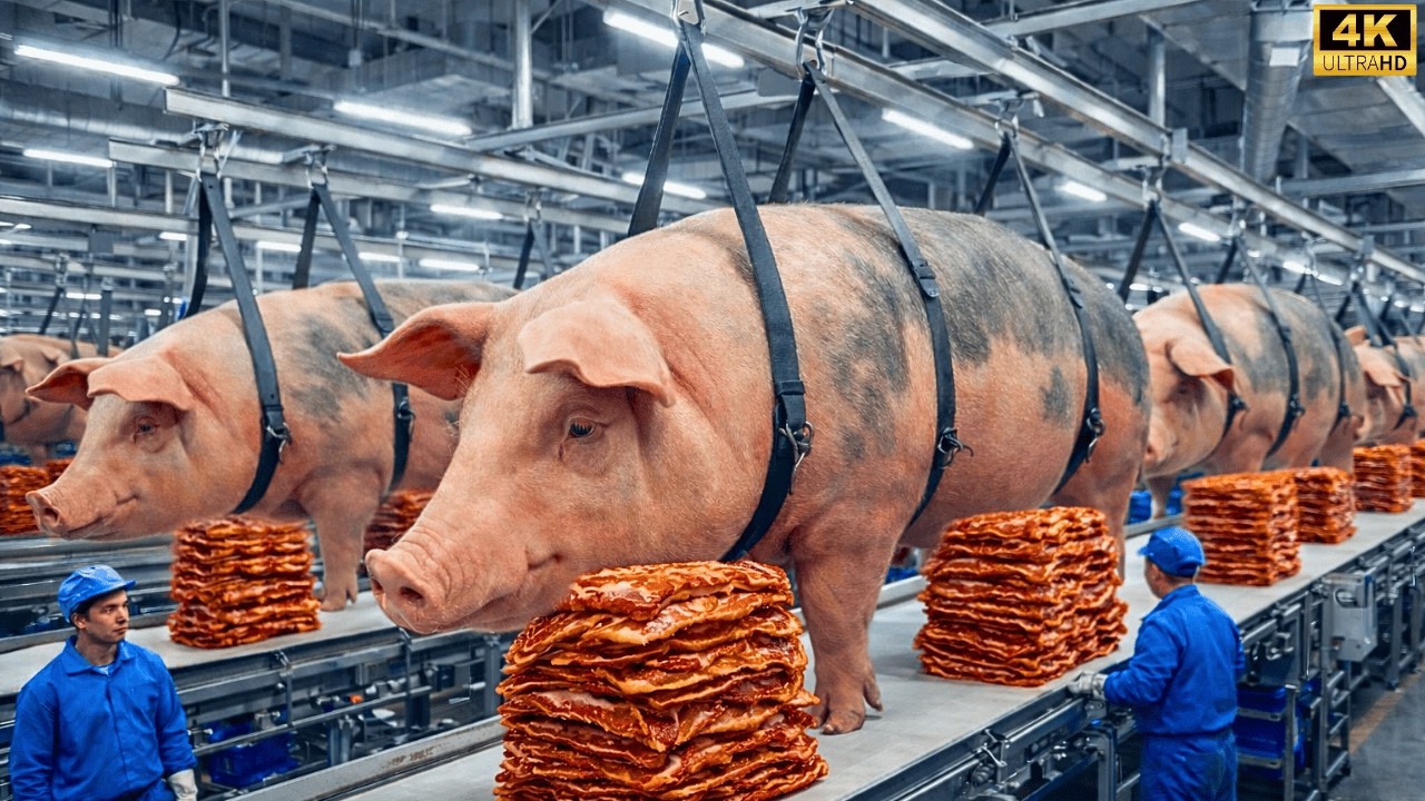 Dentro de una Fábrica que Transforma Carne de Cerdo en bacon ahumado — 12 Toneladas por Día