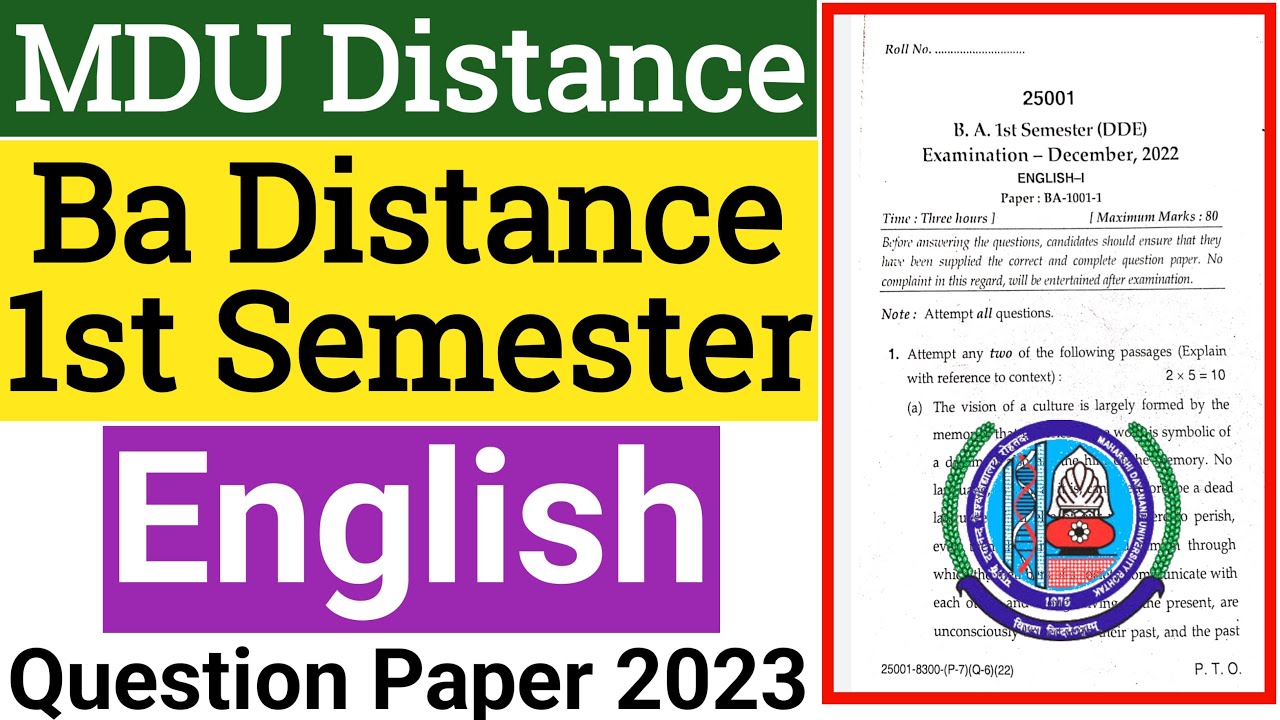 Mdu Ba Distance English 1st semester Question Paper 2023 | Mdu DDE Ba English 1st semester Paper