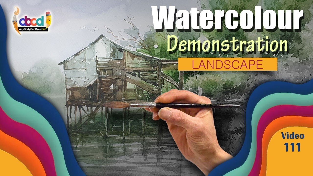 Watercolor Demonstration I Misty Riverside Hut I Landscape Painting I AnyBodyCanDrawNow
