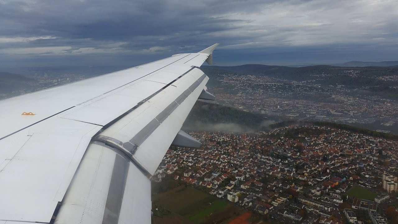 AIRBUS WING VIEW LANDING | Early morning landing at Stuttgart Airport Germanwings A319