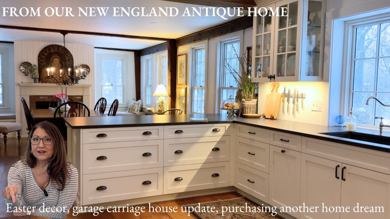 Dream Purchasing another antique New England home, simple Easter decor, garage carriage house update