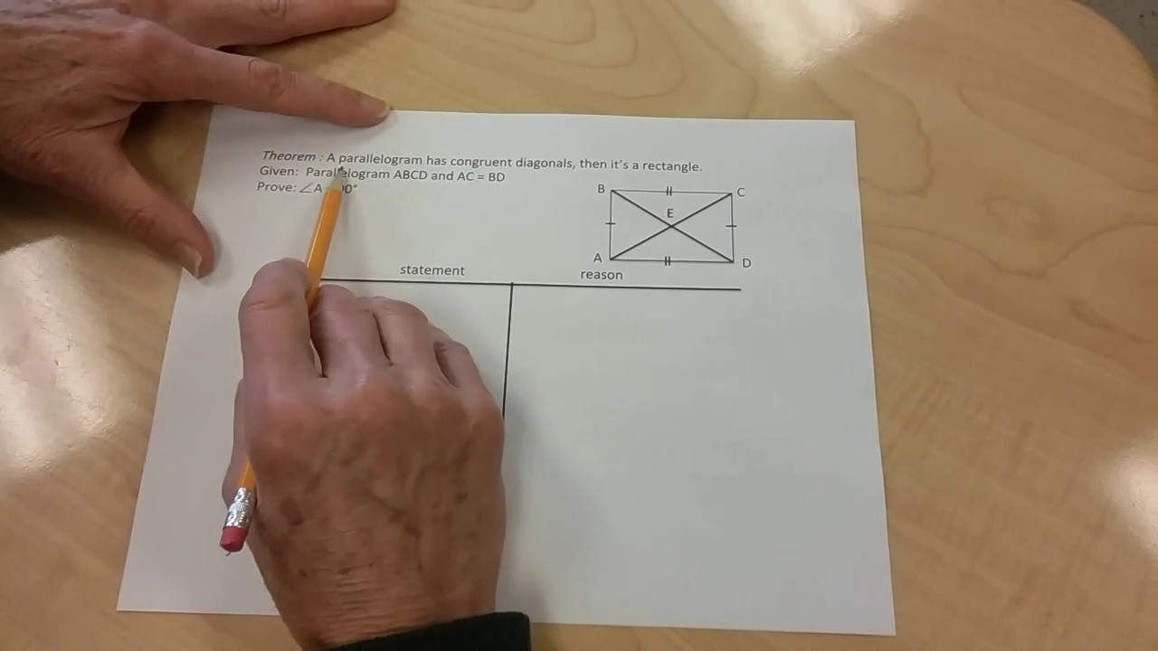 Proof -- Parallelogram with congruent diagonals is a rectangle