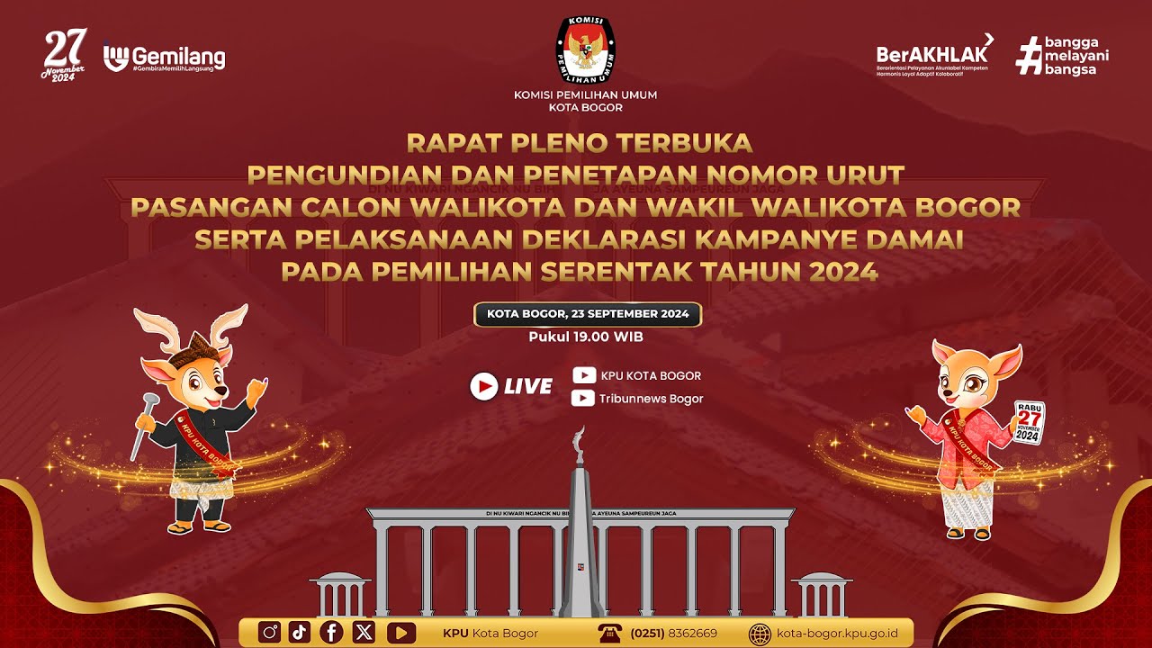 🔴 Pengundian dan Penetapan Nomor Urut Pasangan Calon Walikota dan Wakil Walikota Bogor Tahun 2024