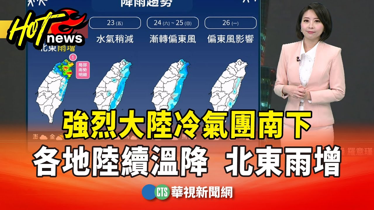強烈大陸冷氣團南下　各地陸續溫降　北東雨增｜華視生活氣象｜華視新聞 20260119 @CtsTw