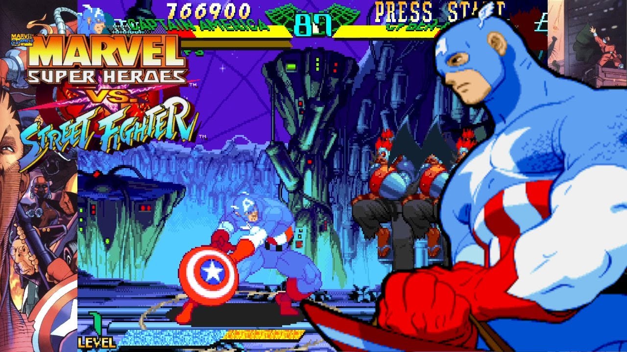 Captain America Playthrough - Marvel Super Heroes vs Street Fighter [ARCADE][HD]