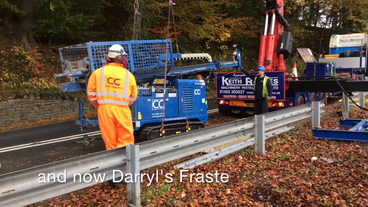 Drilling rig lift on highways project at Cooper's Hill, Gloucester