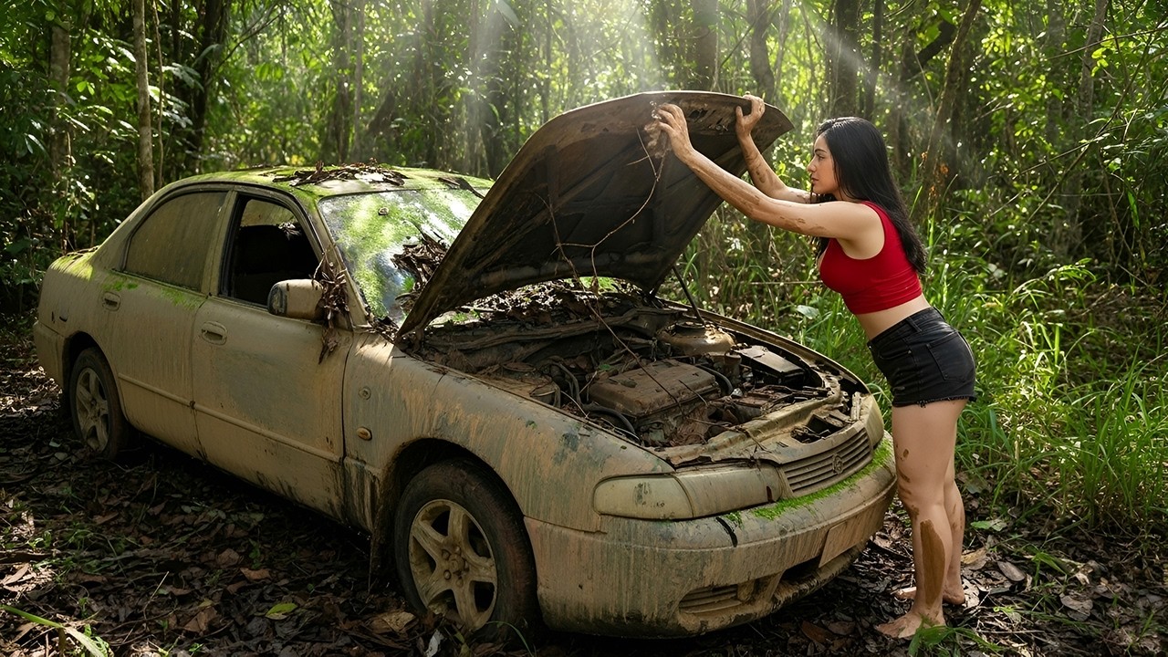 Genius Girl Restores a Moss-Covered Car Abandoned for Many Years &ndash; Will It Run Again?