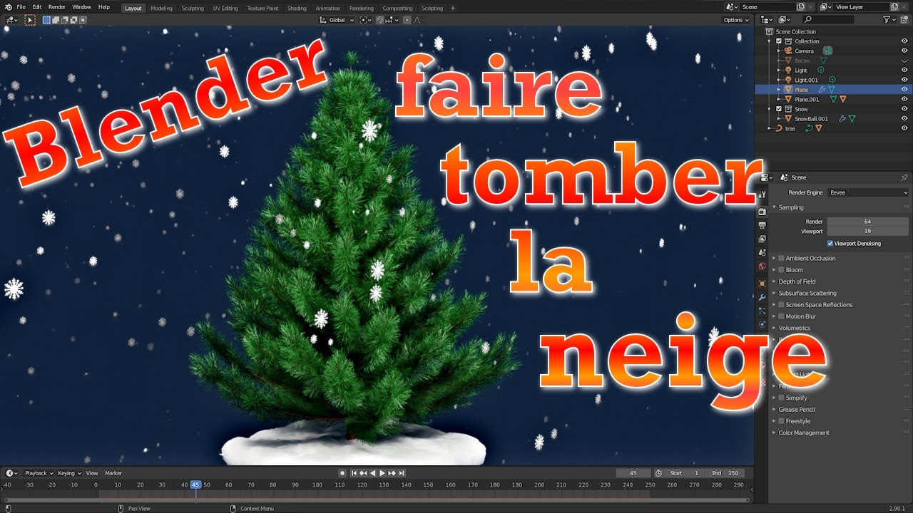 #10 Comment faire tomber la neige avec Blender 2.9 tuto en français.