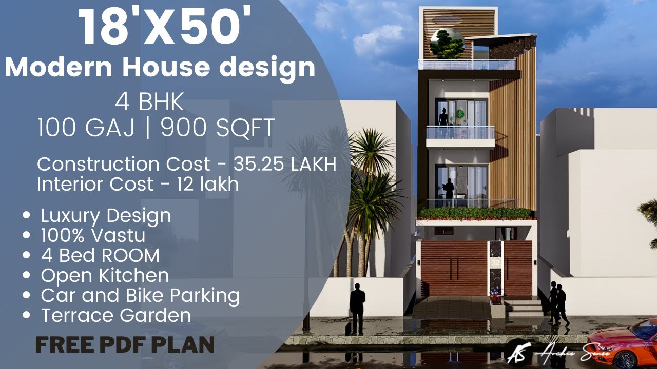 18X50 Feet House Design | 900 SQFT House Design | 100 Gaj | 4 BHK | 5.5 X 15 Meter || ARCHIE SENSE