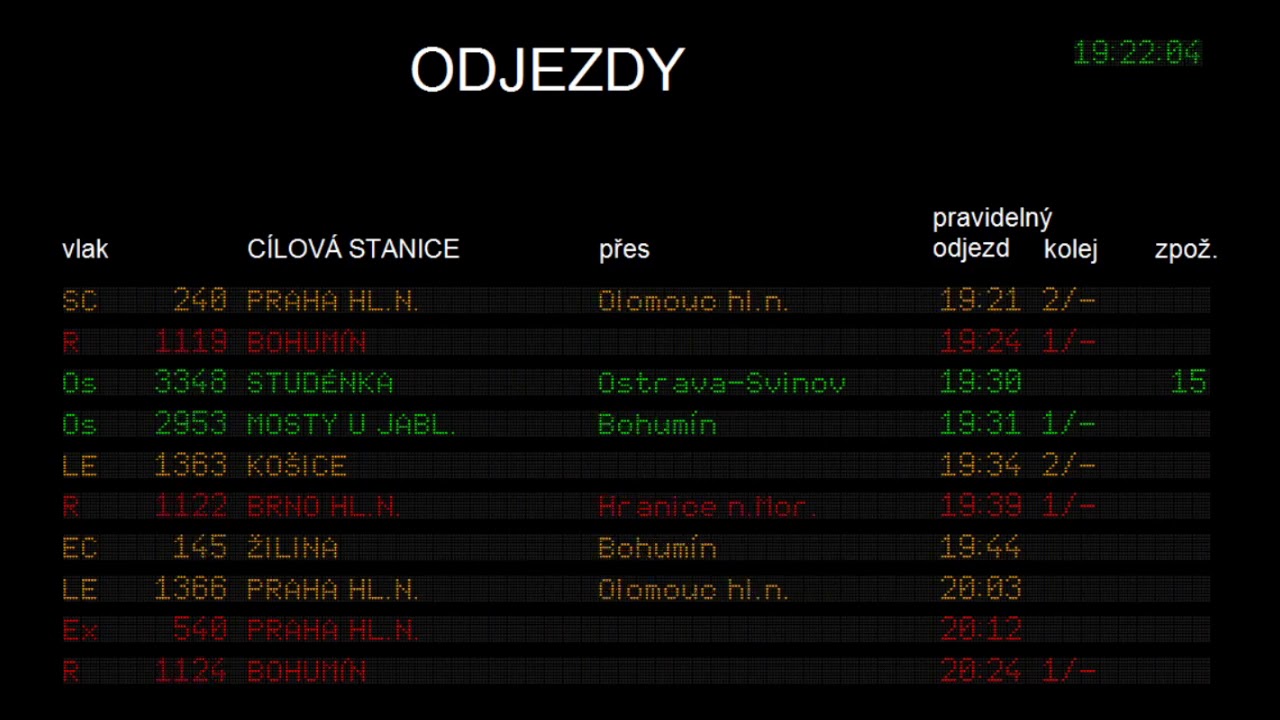 Hlášení Vlaků Ostrava hl.n. | INISS + INFORMAČNÍ TABULE
