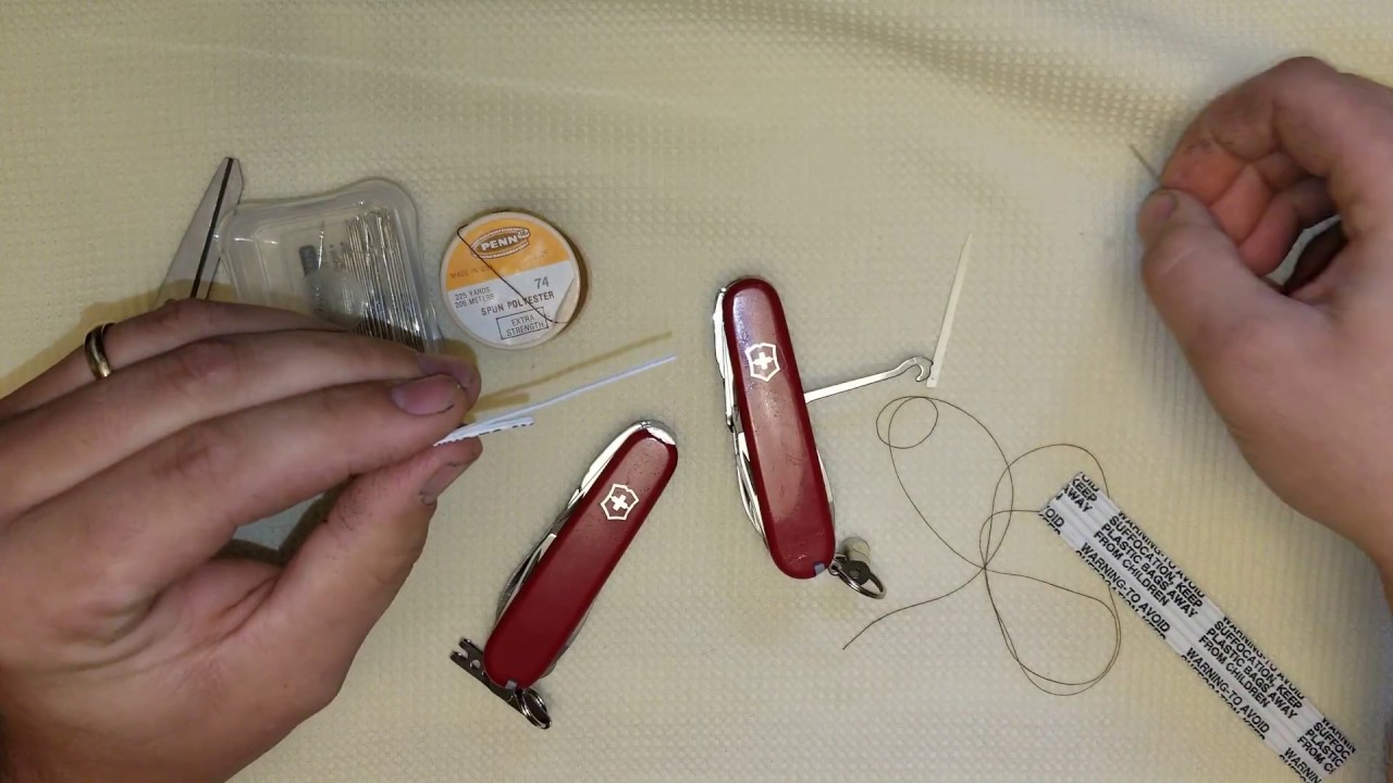 Swiss Army Knife Sewing Kit Hook Hack Mod, Instructions on storing sewing kit in Swiss army knife