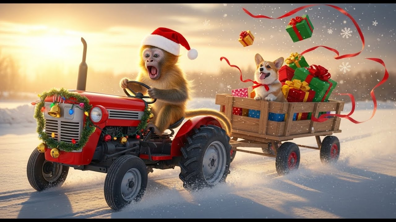 Tiny Monkey Farm: Warm Christmas 🚜 A Winter Visit of Monkey and Dog ❄️
