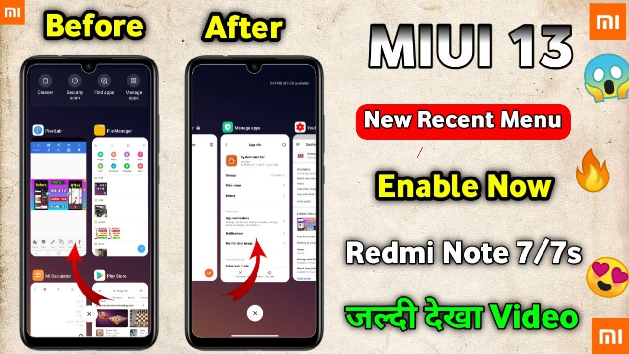 Enable Miui 13 Recent Menu on Redmi Note 7 & Note 7s 🔥