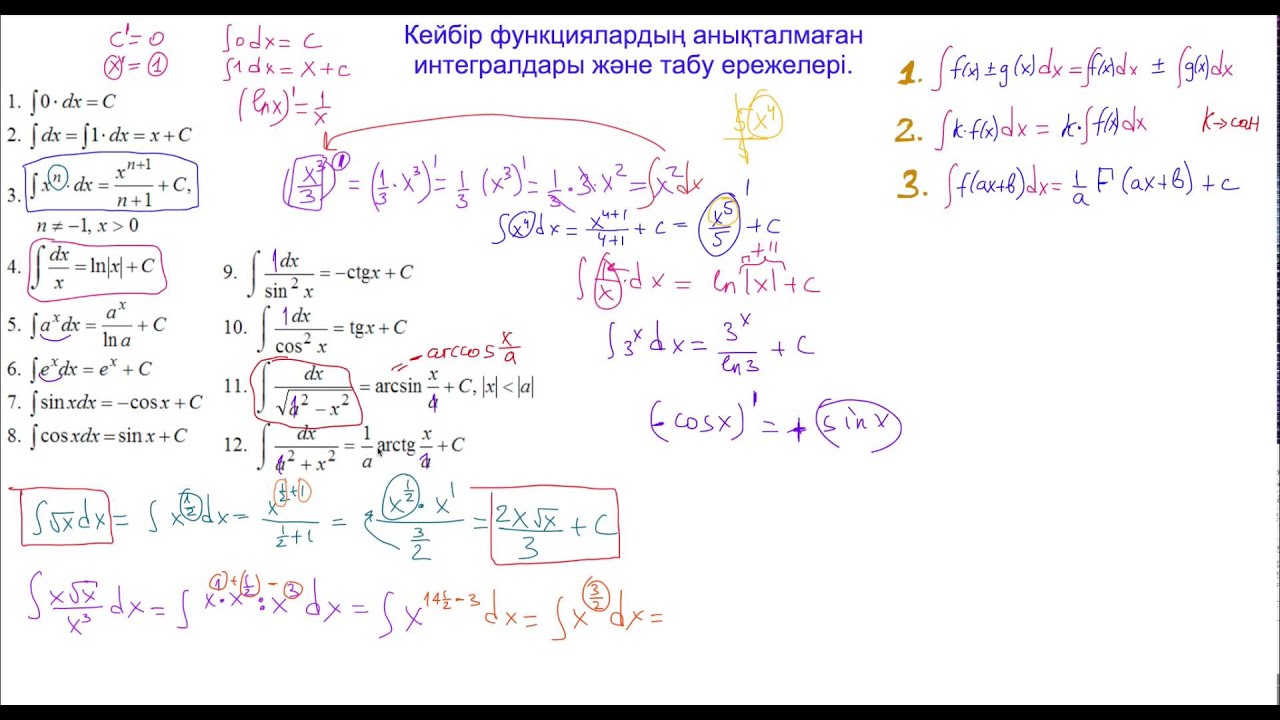 Анықталмаған интегралдар таблицасы және қасиеттері