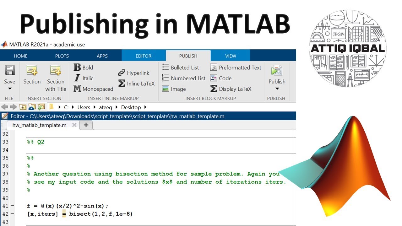 Как опубликовать файл скрипта в формате PDF в MATLAB