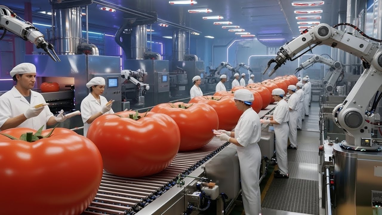 Inside the Tomato Processing Plant: From Fresh Harvest to Finished Products (Full Process)