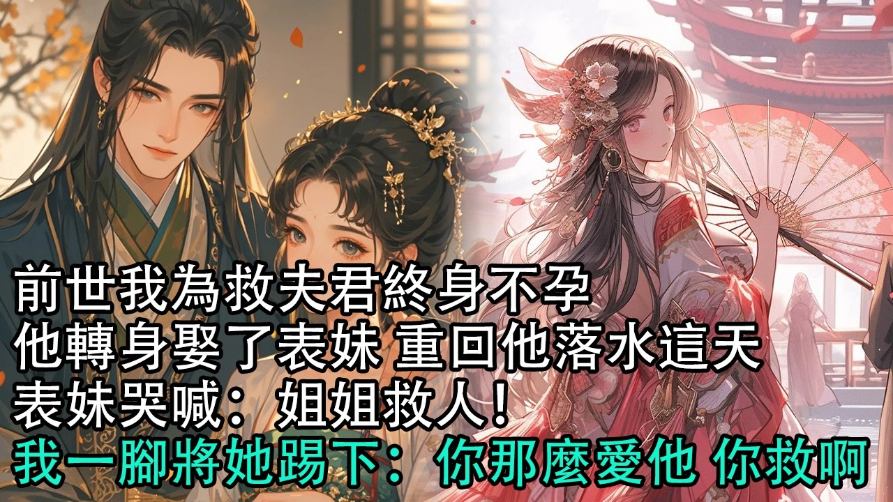 【一口氣看完】前世我為救夫君終身不孕，他轉身娶了表妹 重回他落水這天，表妹哭喊：姐姐救人！我一腳將她踢下：你那麼愛他 你救啊#古言 #有聲小說 #情感故事