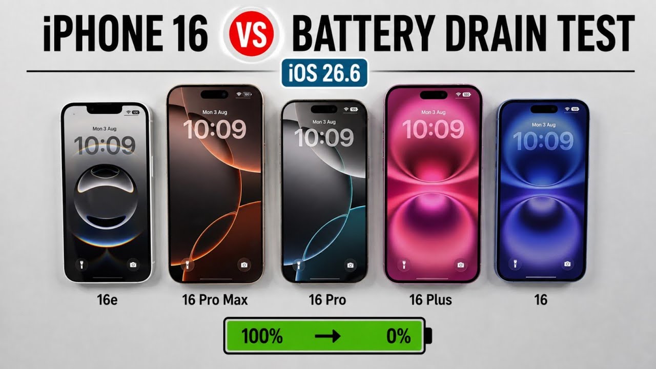 iOS 26.6 Battery DRAIN Test - iPhone 16 Pro Max vs 16e vs 16 Pro vs 16 Plus vs iPhone 16 🔥