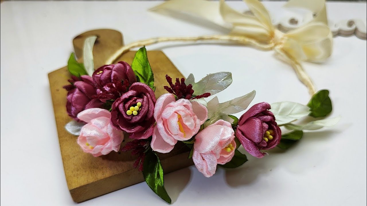 DIY ribbon flowers/make your own flower crown with satin ribbon, easy and cheap