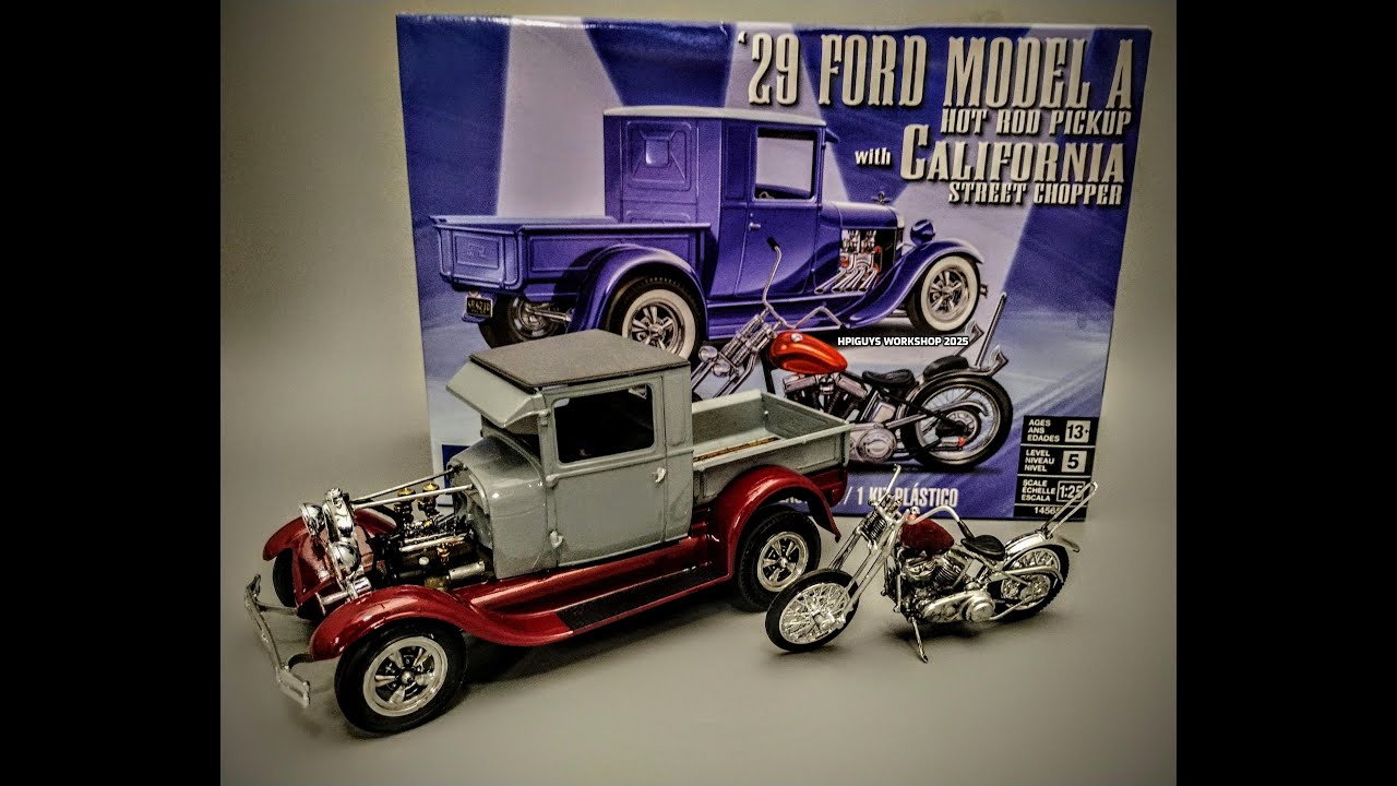 1929 Ford Model A Custom Truck with Chopper 1/25 Scale Model Kit Build How To Assemble Paint Decals