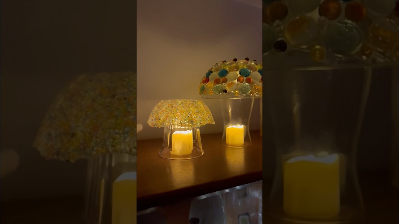 DIY home decor craft. Glass mushrooms. #craftideas #diycraft #tutorial #mushroom #diy