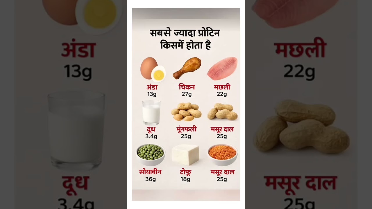 सबसे ज़्यादा प्रोटीन किसमें 😱होता है?  | Protein Rich Foods in Hindi . #trending​​​​ #ytshorts​​​