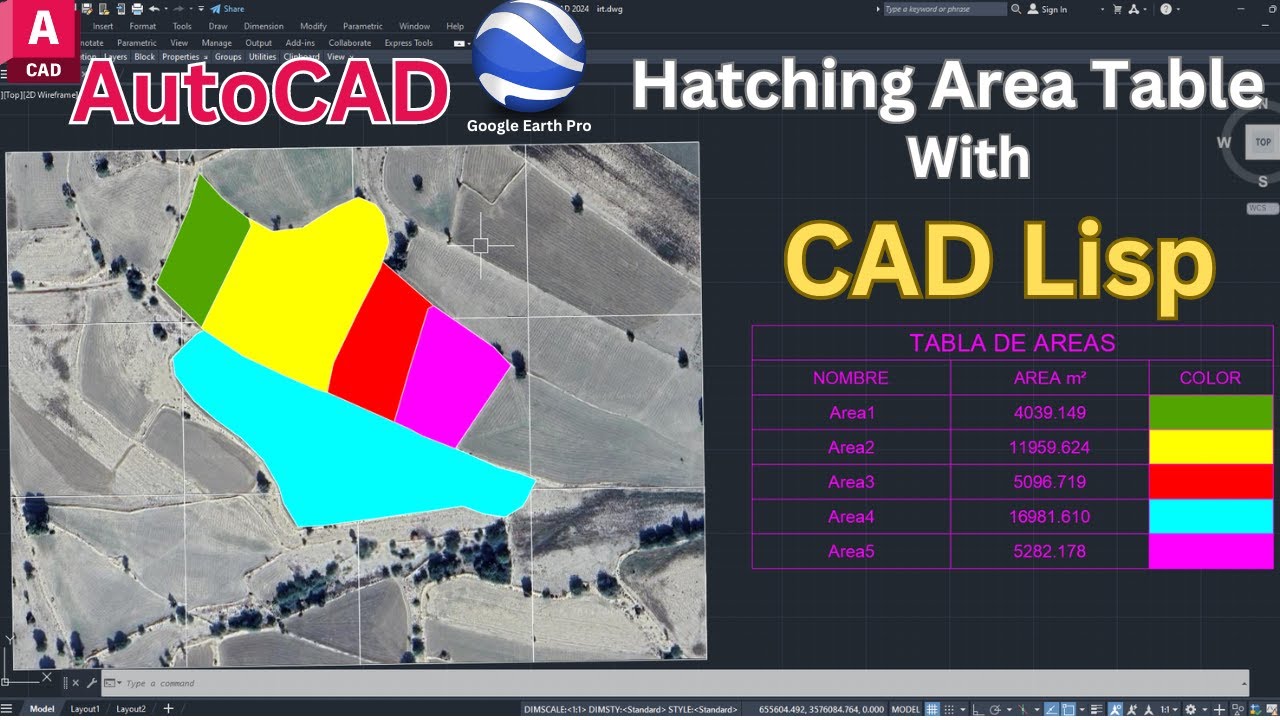 Master AutoCAD Lisp: импорт данных Google Earth и таблиц площадей штриховки