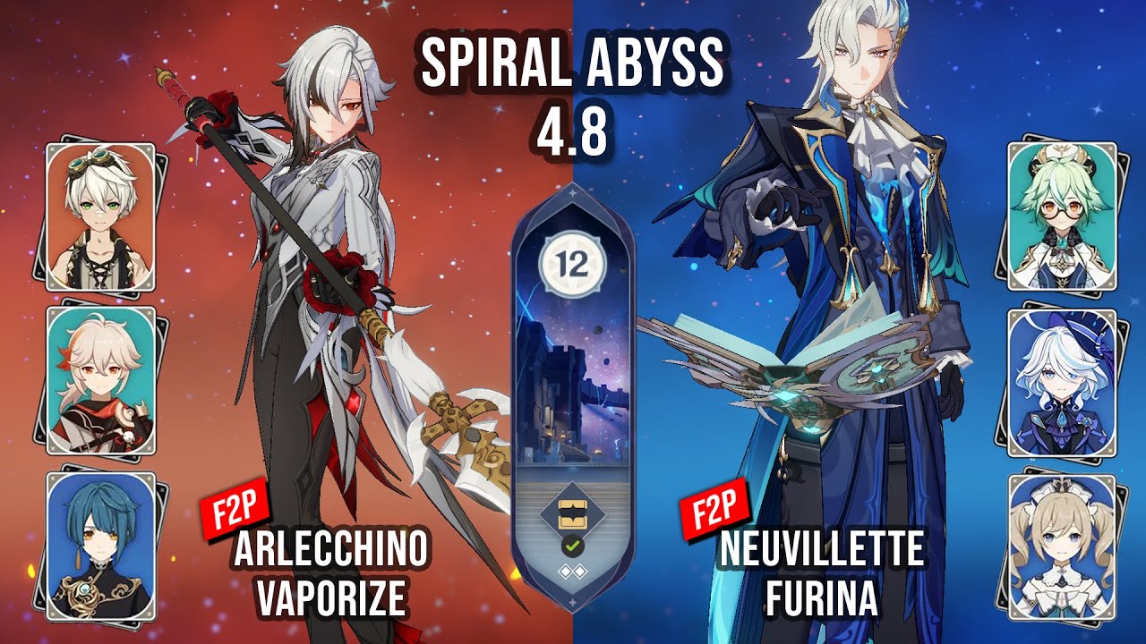 [F2P] C0 Arlecchino Vaporize & C0 Neuvillette Furina | Spiral Abyss 4.8 Floor 12 | Genshin Impact