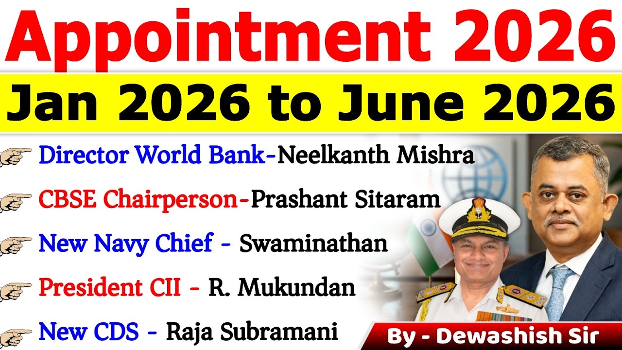 🔥 Appointments 2026 Current Affairs | Jan to June 2026 🔥| Who is Who 2026 | Latest Appointments 2026