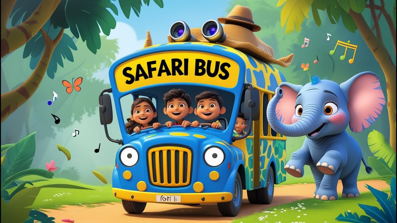 Safari Bus Song for Kids 🚌 | Wheels on the Bus Jungle Adventure | 3D Animal Sounds Nursery Rhyme