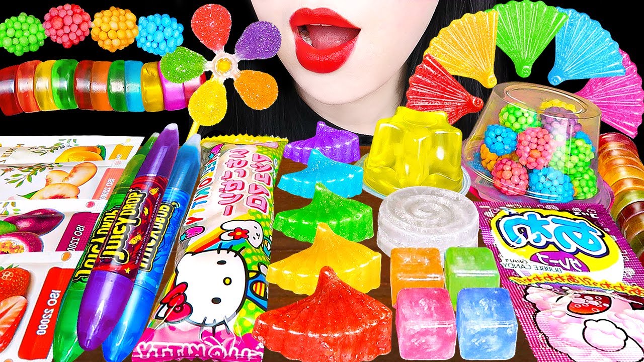 ASMR RAINBOW DESSERTS 다양한 무지개 해외 간식 디저트 COLORFUL SNACK JELLY CANDY KHAKUTO EATING SOUNDS MUKBANG 먹방
