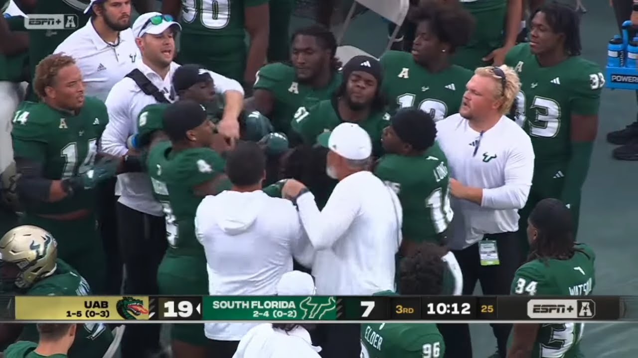 USF players fight each other on the sideline 💀