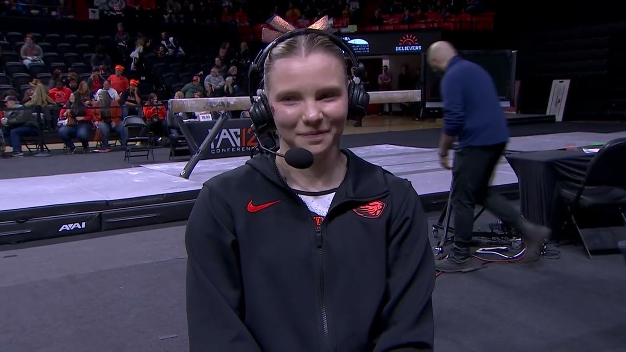 Jade Carey catches up with Pac-12 Networks after stellar all around performance
