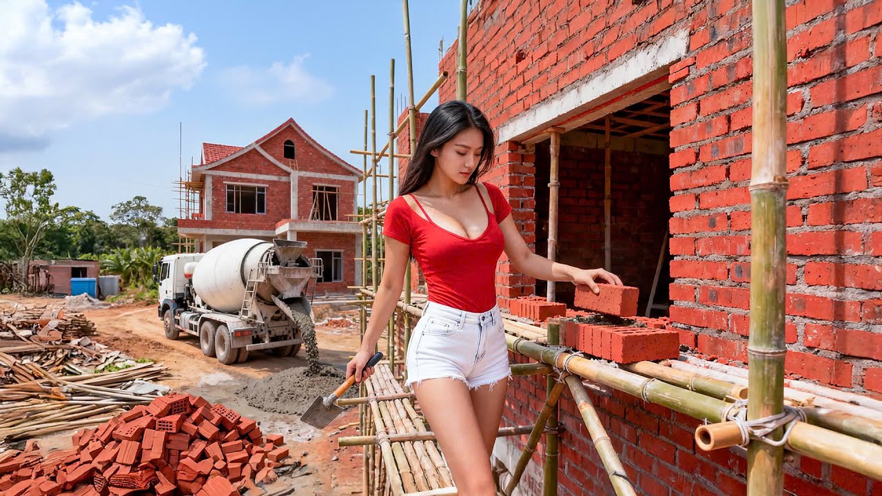 A Woman Builds Her Dream Home: Laying 10,000 Bricks to Build the House Wall