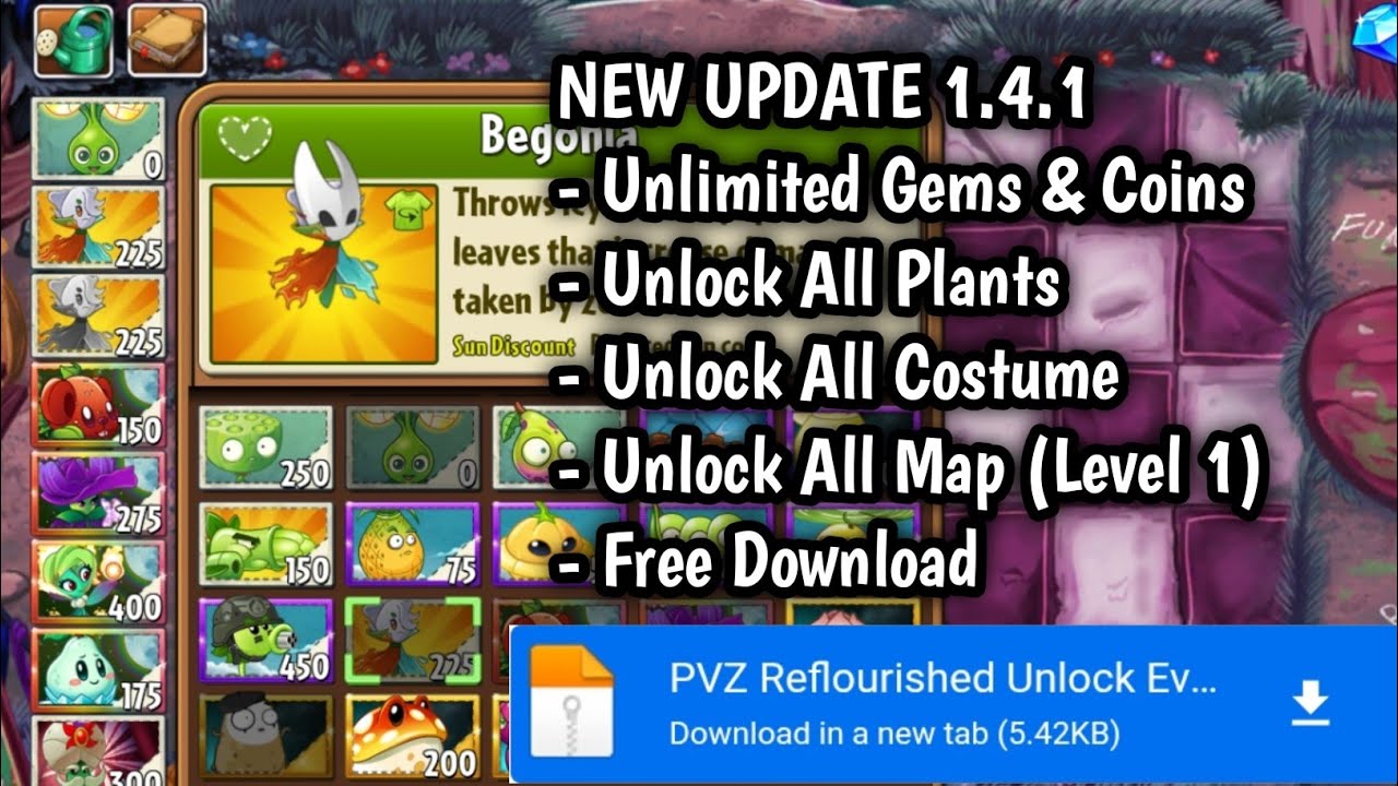 New Update!! | Plants Vs Zombie 2 Reflourished V 1.4.1 Unlock All Plants | Free Download & Tutorial