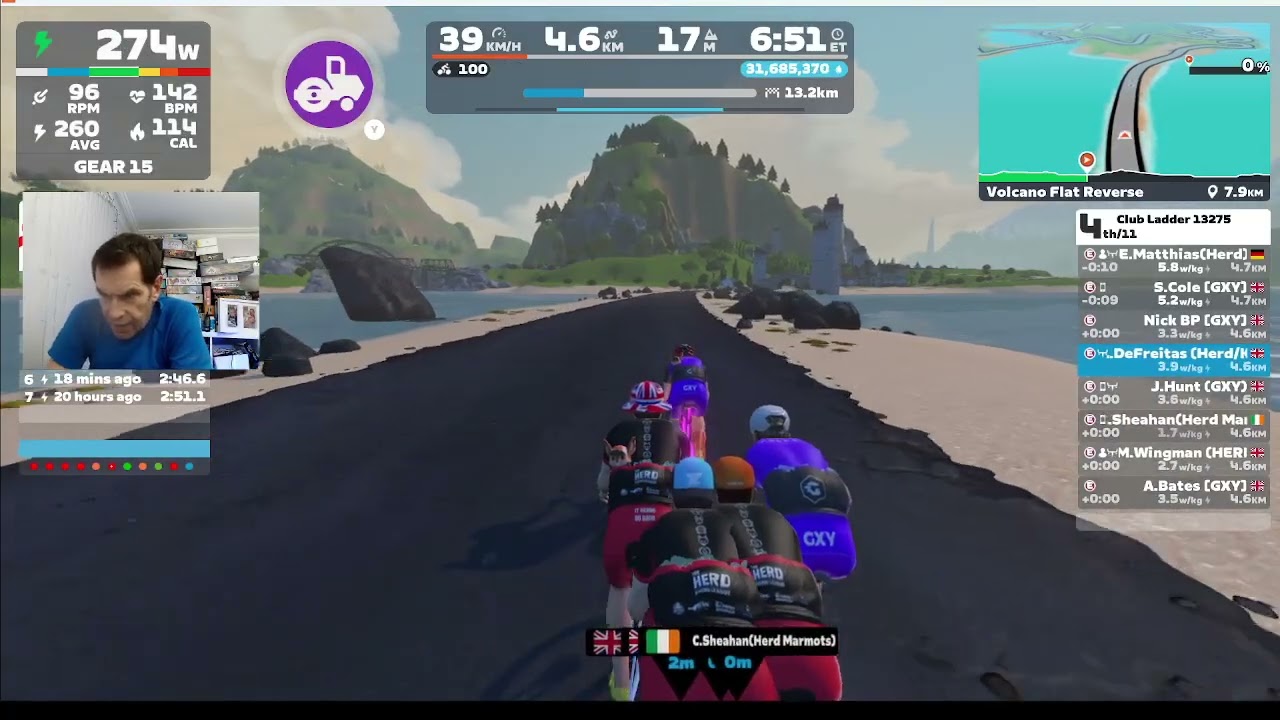Zwift ladder racing - Herd of Mamils vs Galaxy Avengers - Volcano Flat Reverse 18/2/26