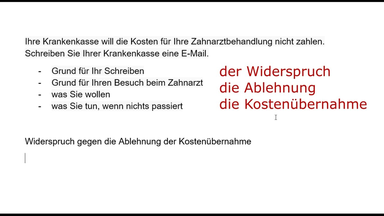 Brief B1 DTZ Widerspruch Krankenkasse Kostenübernahme Ablehnung