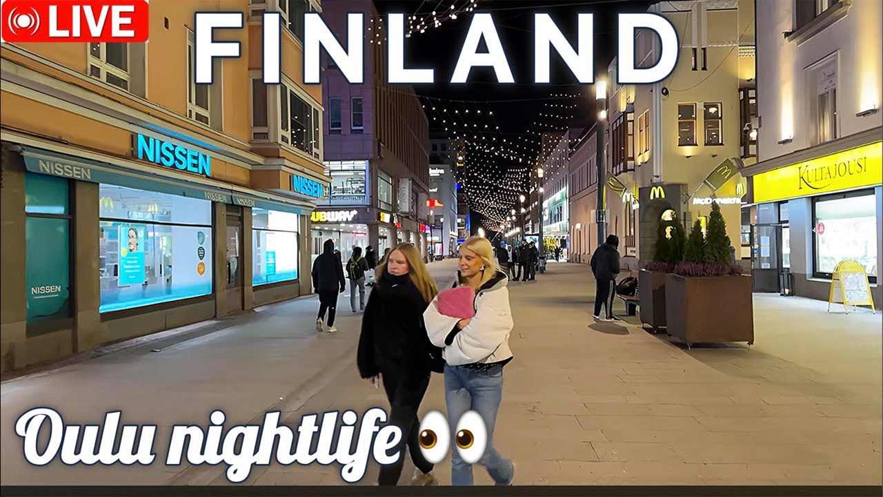 OULU CITY COLD WINTER NIGHT LIFE - FINLAND NORTHERN CITY