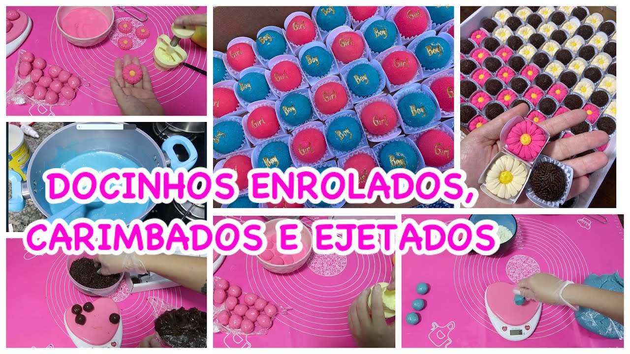 BRIGADEIROS DE MARGARIDAS E CHÁ REVELAÇÃO - DOCINHOS ENROLADOS, CARIMBADOS E COM EJETOR 