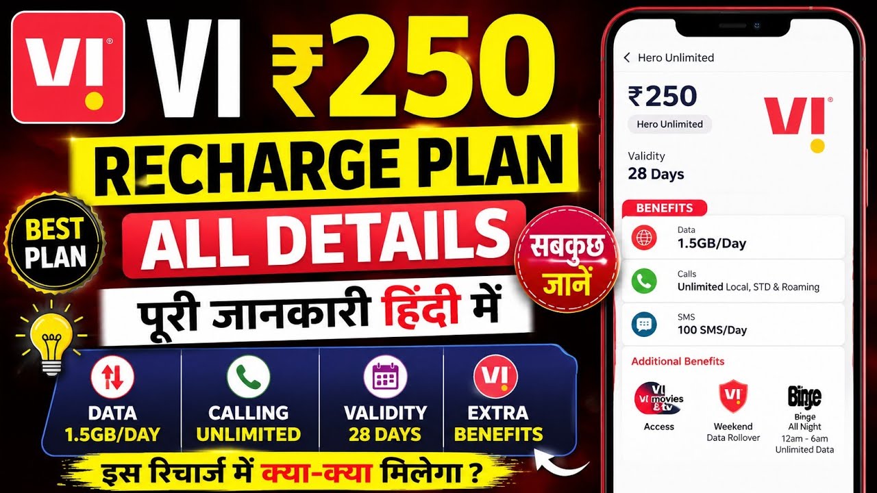 Vodafone Idea New Recharge Plan ₹250 All Details And Validity | Vi Plan ₹250