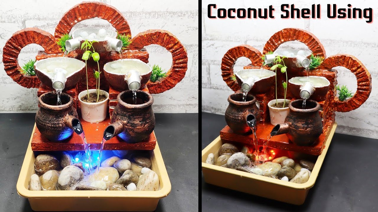 Beautiful Very Nice Indoor Tabletop Water Fountain Using Waste Coconut Shells